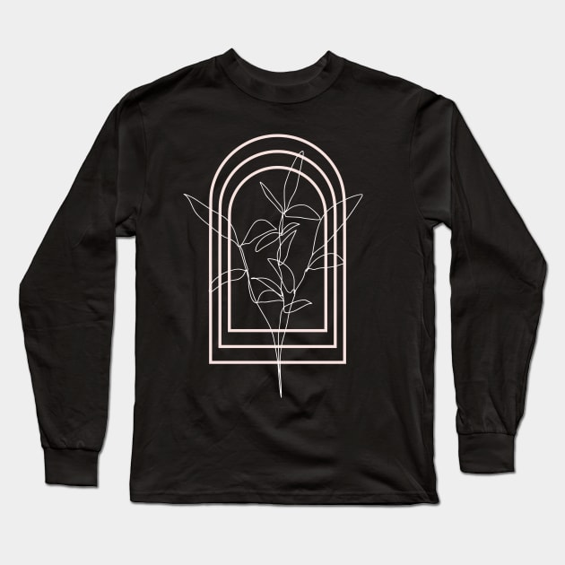 Tree And Arches One Line Art In Brown Terracotta Long Sleeve T-Shirt by ArunikaPrints